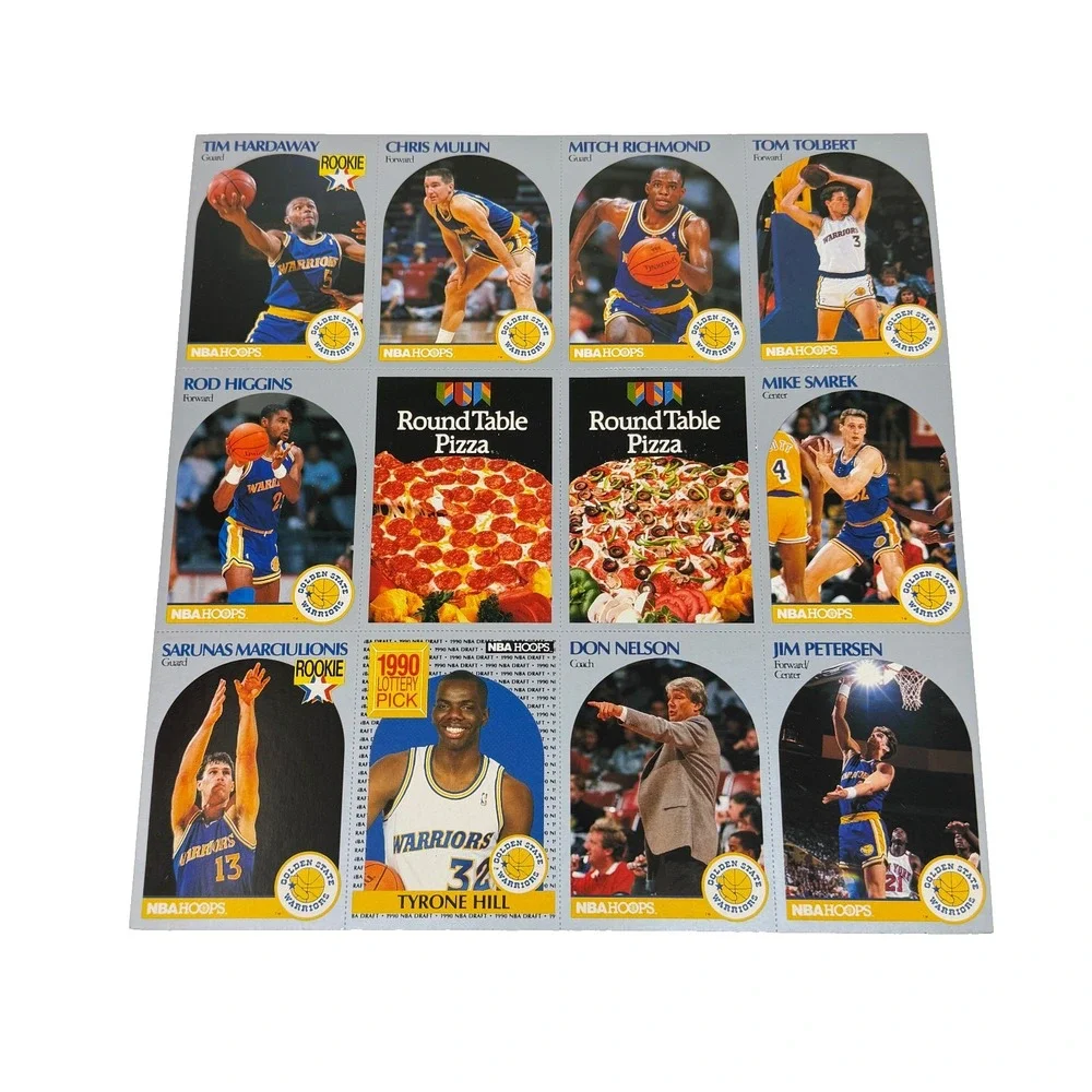1990-91 NBA Hoops Warriors Round Table Pizza Uncut Card Sheets Lot 2 Hardaway